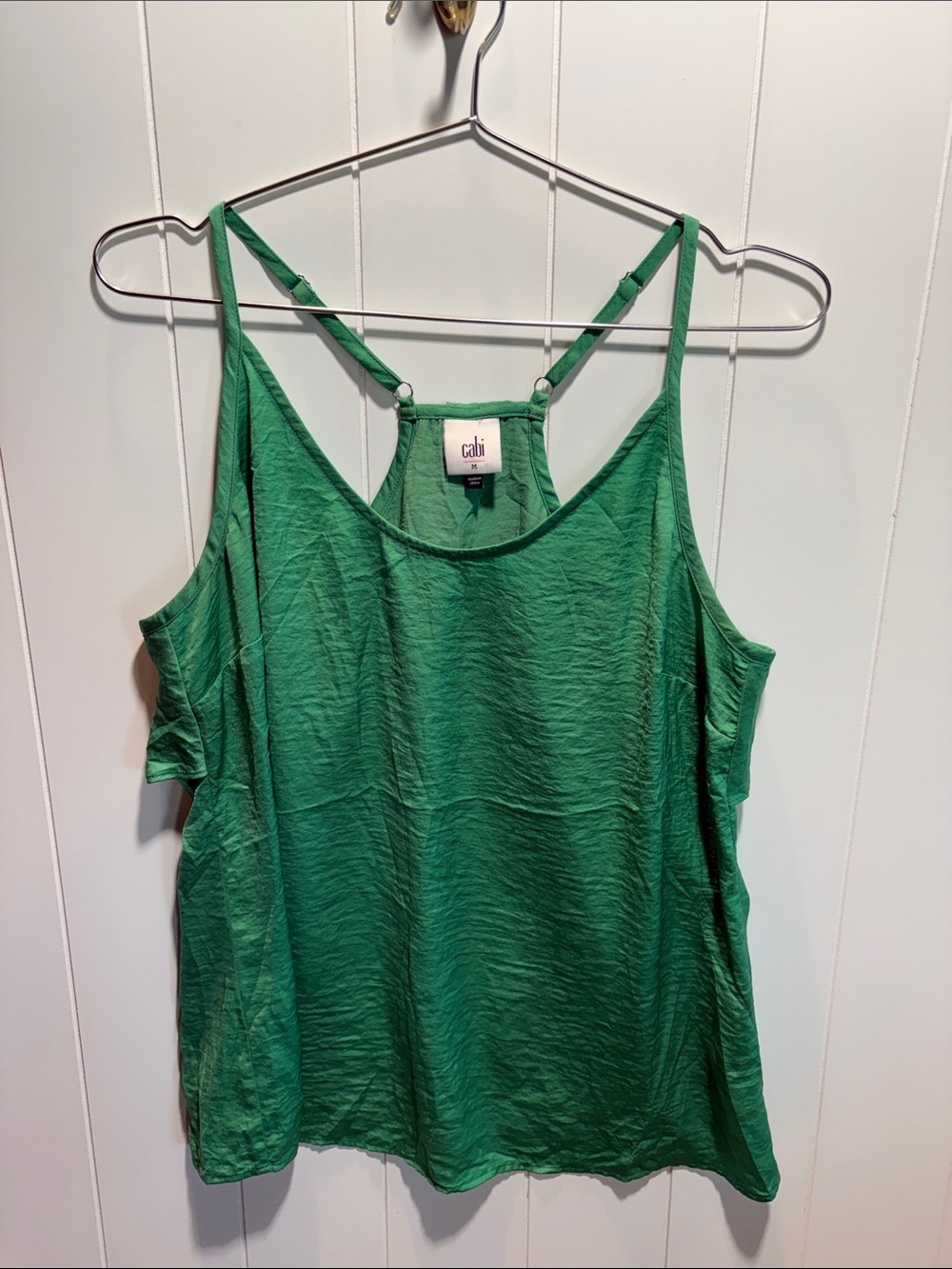 CAbi green satin finish tank top adjustable straps M